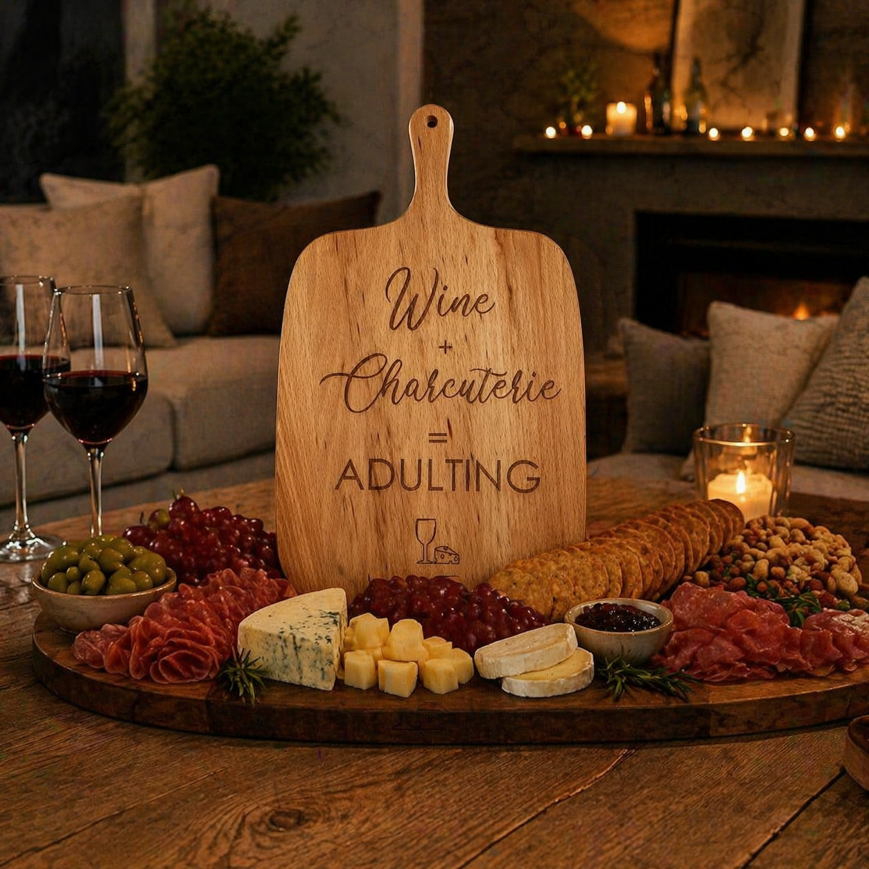 Wine+Charcuterie=Adulting Engraved Board
