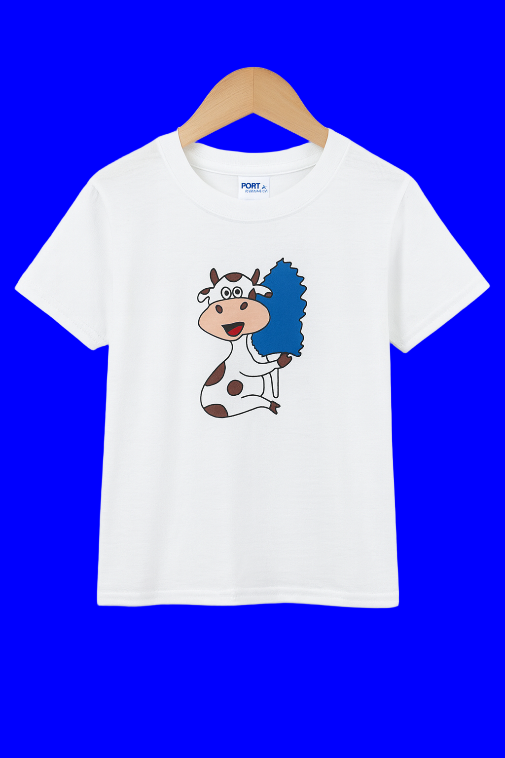 White t-shirt with a original artwork cow design