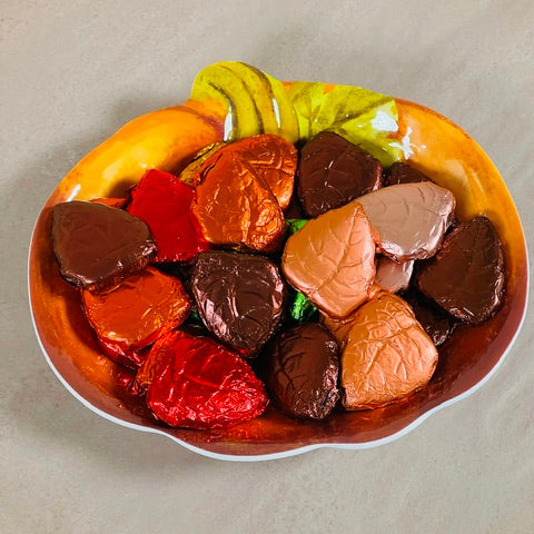 Pumpkin Candy Dish Filled with Chocolates