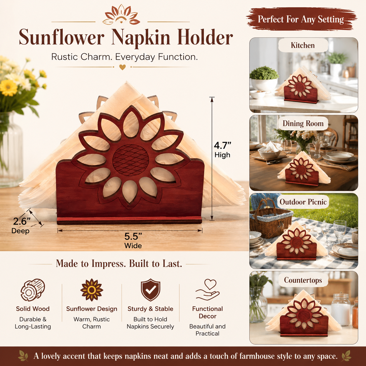 Sunflower Wooden Napkin Holder