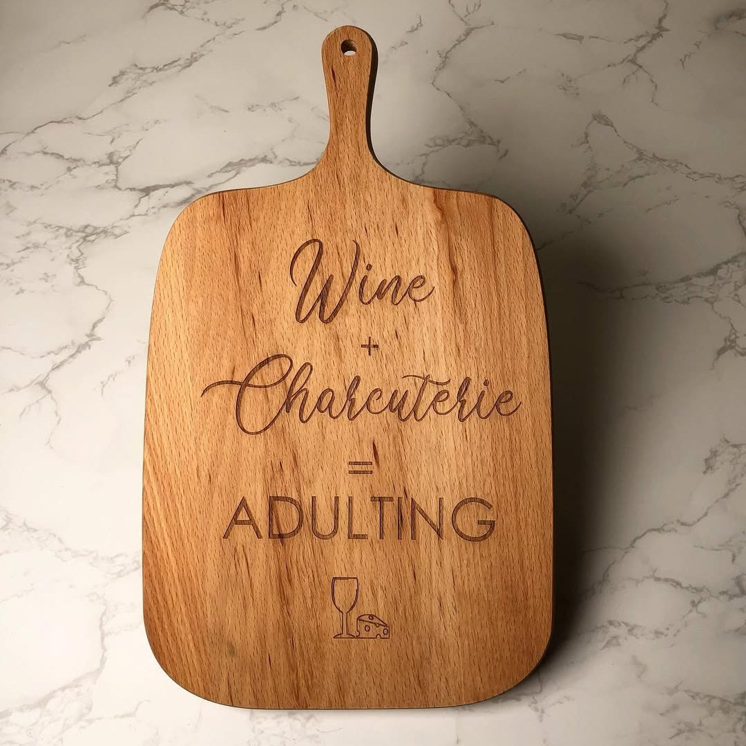 Acacia Wooden cutting board with engraved text